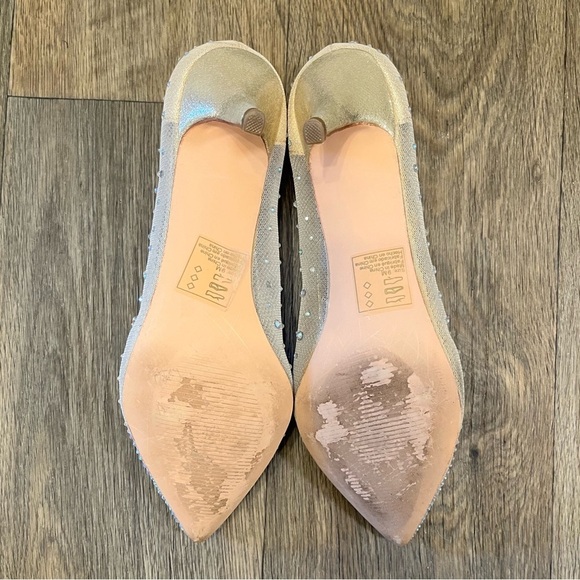 Elegant Beige Rhinestone Kitten Heels - Picture 5 of 9